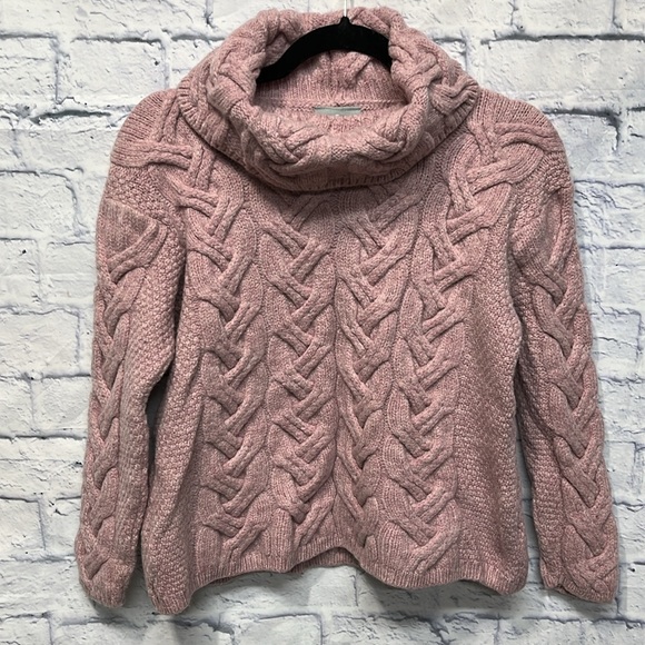 Aran Cowl Neck Chunky Sweater - Pink - Picture 4 of 7